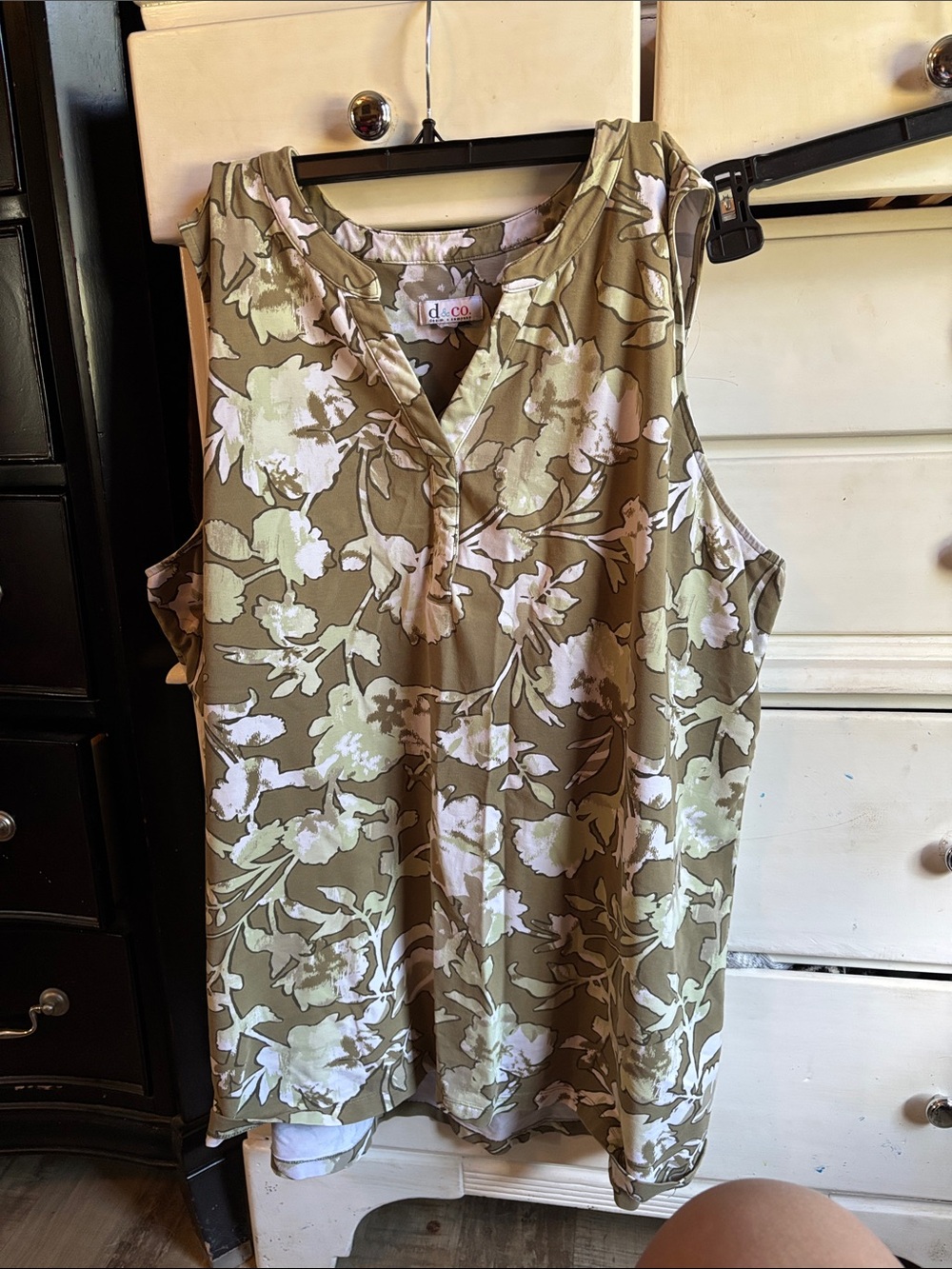 Olive Floral Sleeveless V-Neck Top